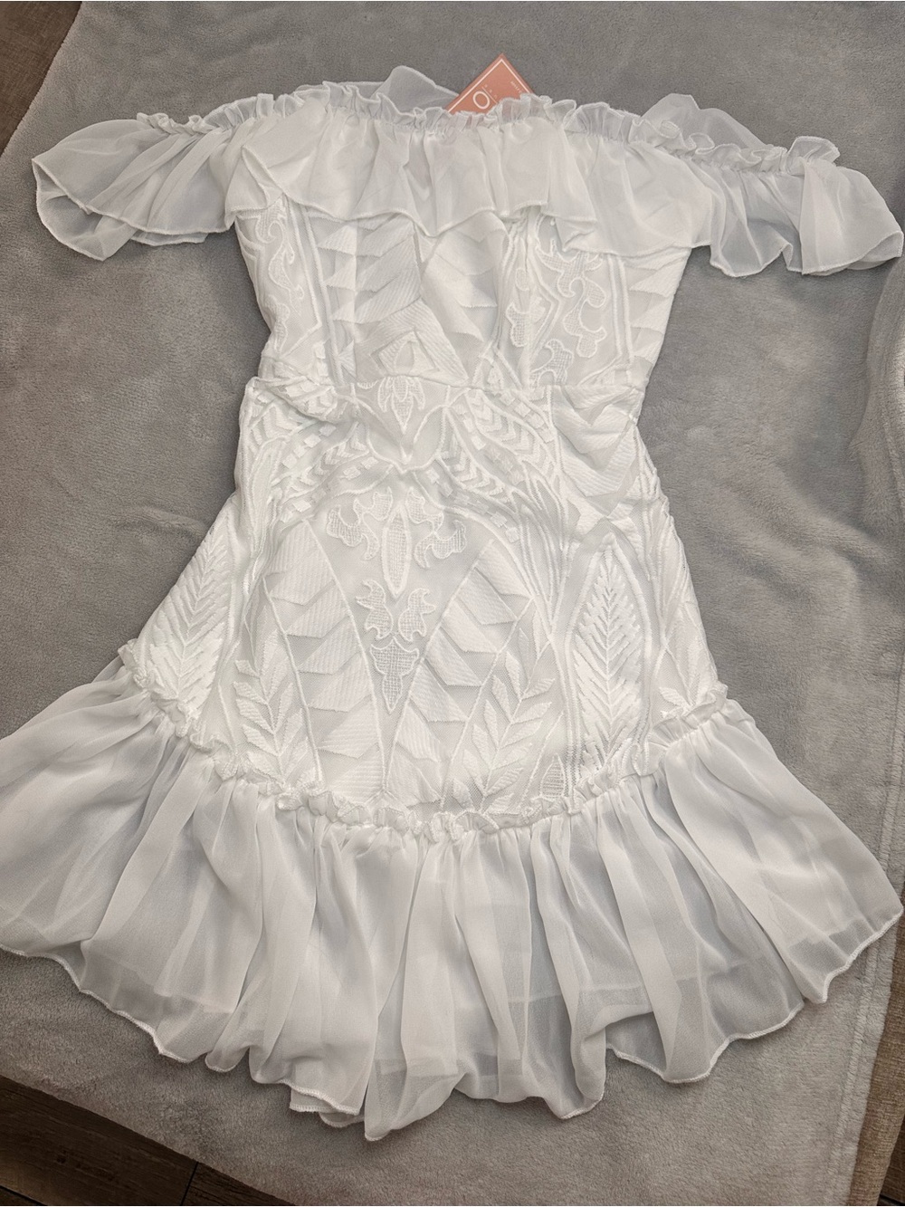 Soho White Off-Shoulder Ruffle Embroidered Midi Dress